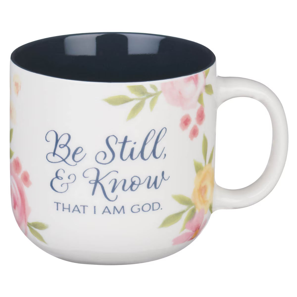 Be still & Know painted peonies ceramic coffee mug with psalm 46:10 verse