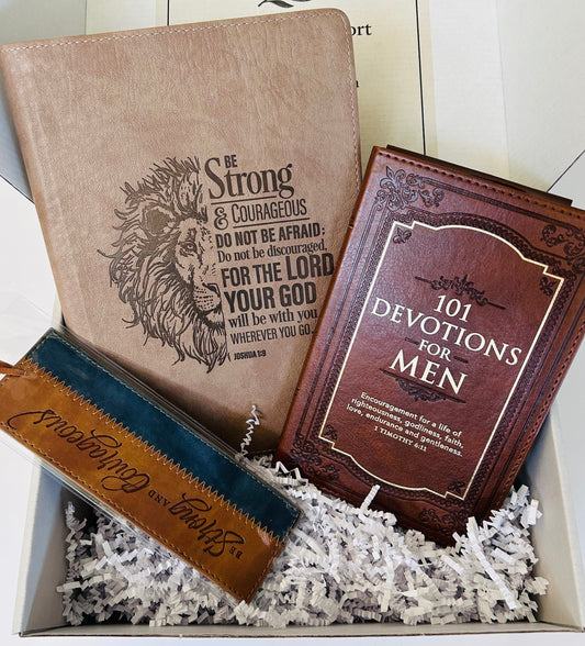 Be Strong & Courageous Box - Men's Devotional, Lion Journal & Bookmark