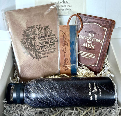 Be Strong & Courageous Box - Men's Devotional, Lion Journal, Bookmark & Water Bottle