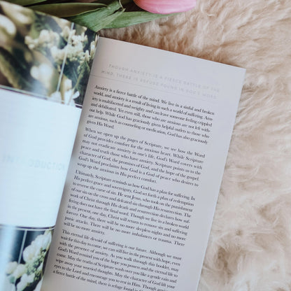 Inside pages of Meditations for Anxiety booklet showing inspiring daily meditation text and encouraging words for anxiety relief and peaceful reflection