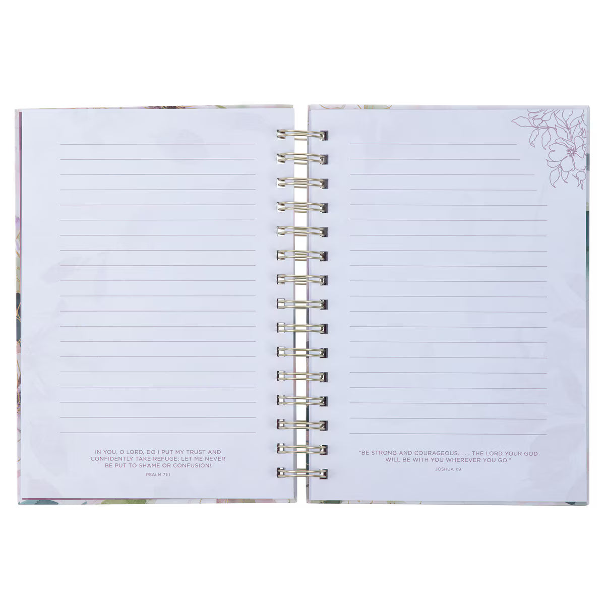 Inside page of Trust in the Lord spiral journal showing lined pages with Bible verse at bottom - prayer journal and devotional writing space for faith journaling and spiritual reflection