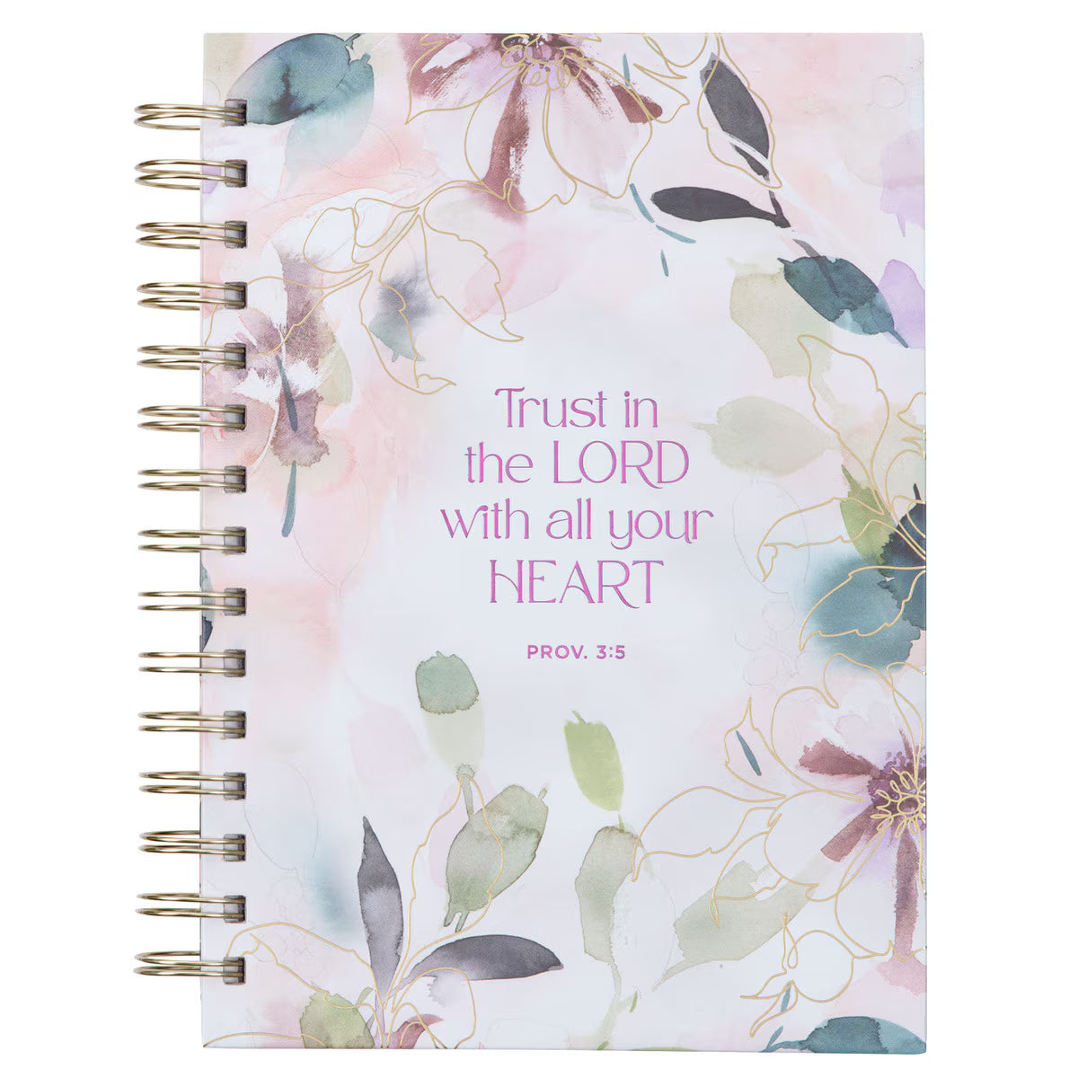 Trust in the Lord purple bloom spiral journal with Proverbs 3:5 'Trust in the Lord with all your heart' on front cover - faith-based prayer journal for anxiety relief and spiritual growth