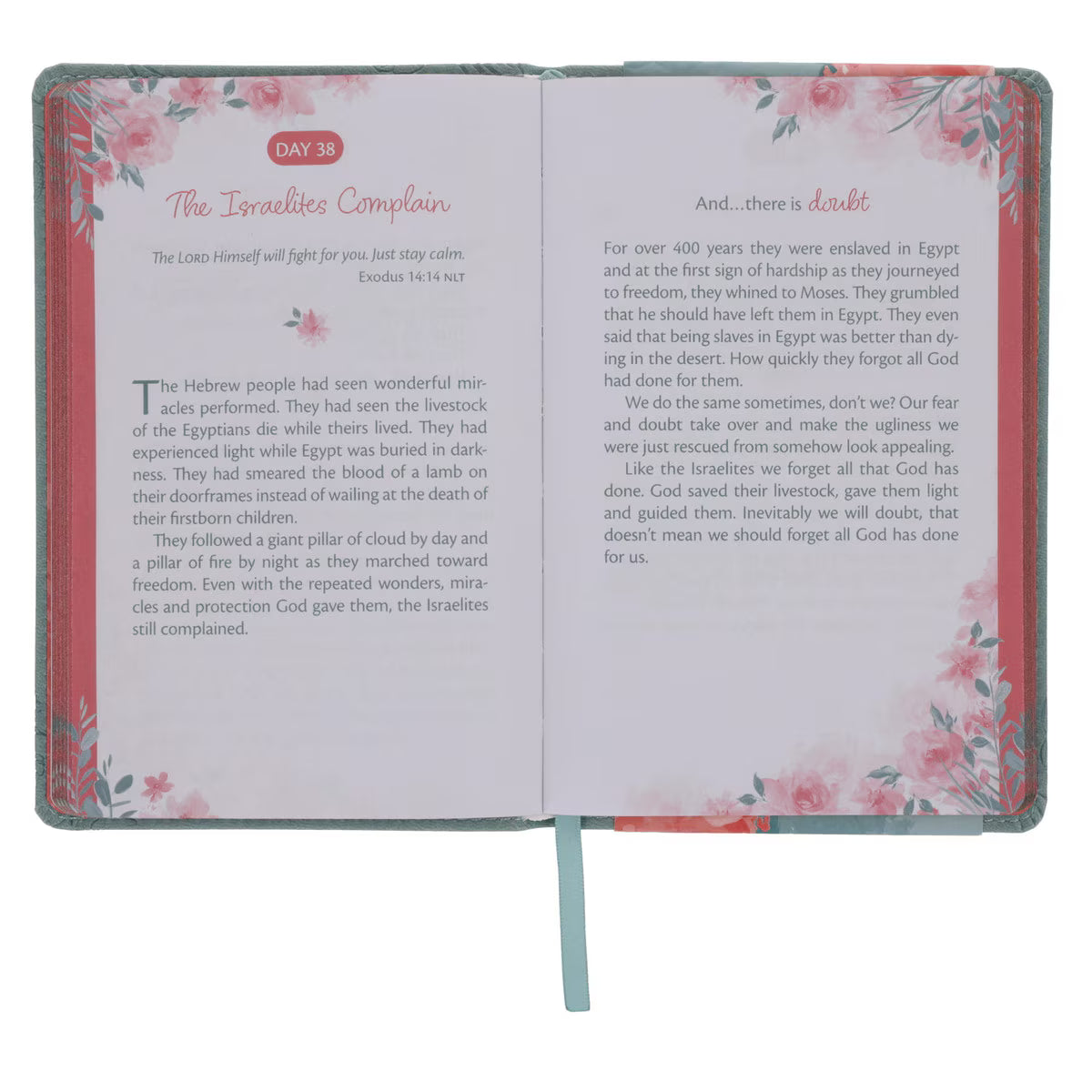 Inside spread of Trusting in God's Plan 90-day devotional showing daily reading format with scripture and reflection prompts - Christian devotional for building faith and overcoming anxiety through trusting God