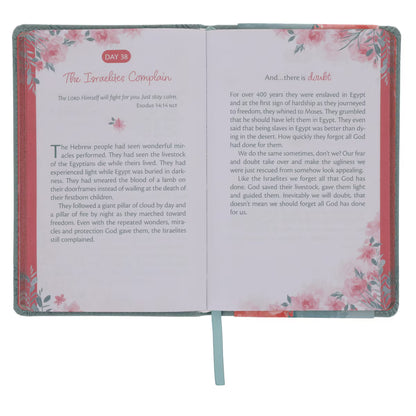 Inside spread of Trusting in God's Plan 90-day devotional showing daily reading format with scripture and reflection prompts - Christian devotional for building faith and overcoming anxiety through trusting God