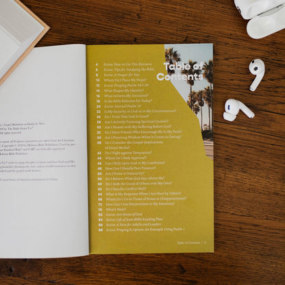 Table of contents page of Confident in Christ Gospel Meditations on Identity for Teens devotional included in Teen Boy Blessing Box