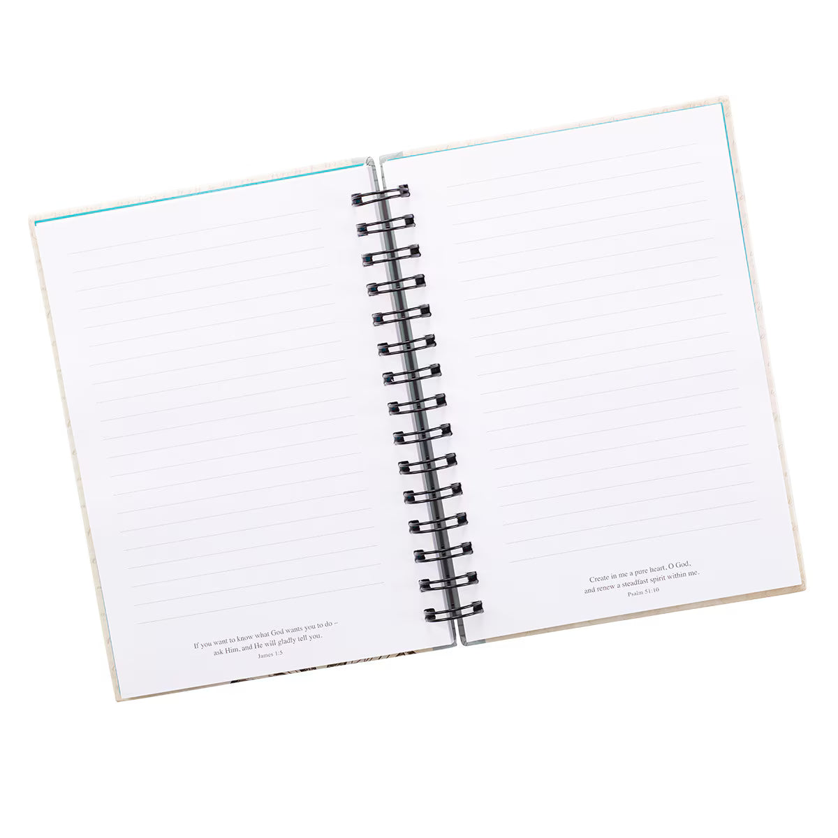 Open pages of Made New Butterfly Large Hardcover Wirebound Journal showing interior lined pages included in Fear Not Teen Girl Blessing Box