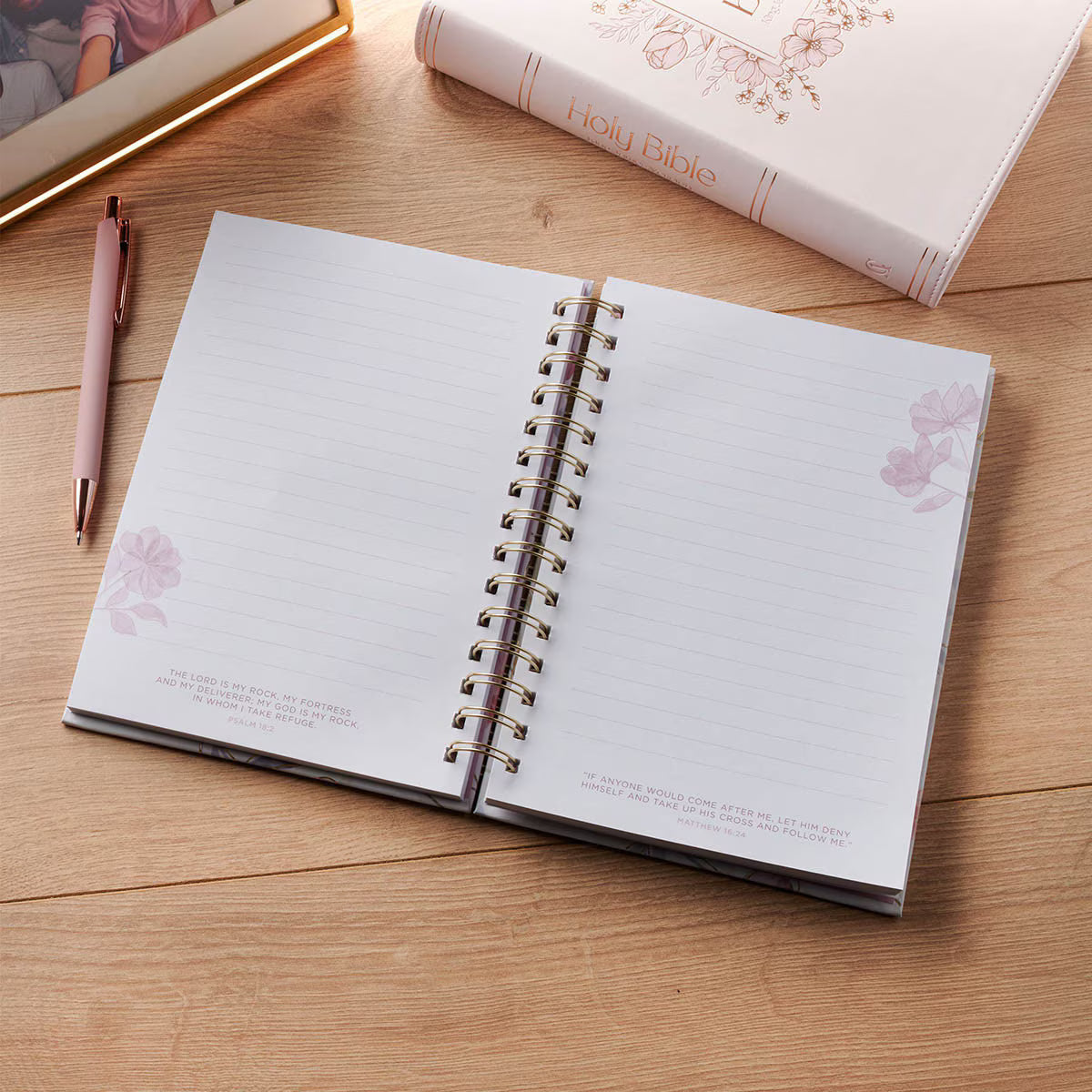 Detail view of faith journal pages included in Soul Haven Women's Christian Gift Box